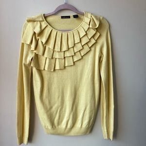 Yellow cashmere blend crewneck sweater with ruffle